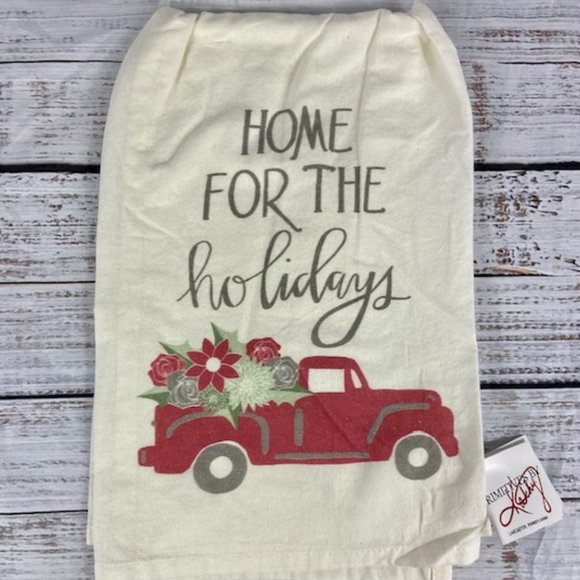 Primitives by Kathy Other - Primitives by Kathy 28 x 28 Ivory Christmas Towel w/Red Truck Home For Holidays